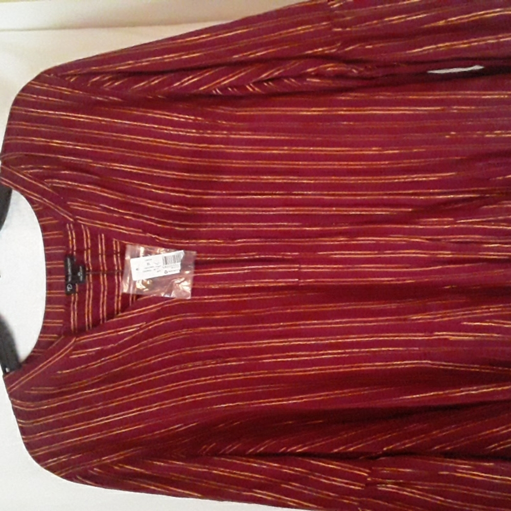 New Directions burgundy and gold metallic striped tunic top size XL